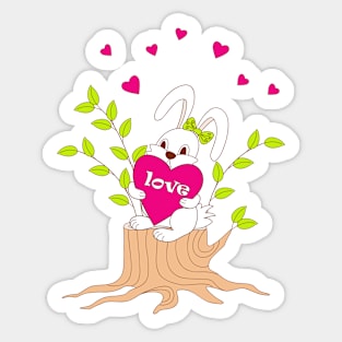 bunny with love on the stump Sticker